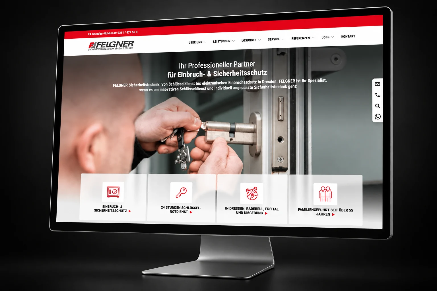 FELGNER Sicherheitstechnik – Contao-Relaunch auf einem Desktop-Monitor